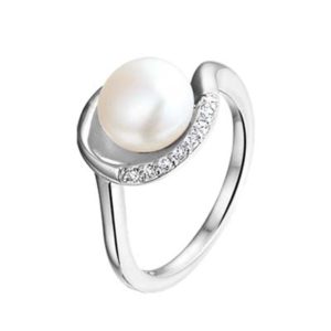013-19659K Ring Zilver met zirkonia en parel