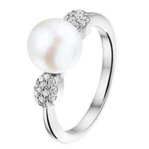 013-22606K Ring Zilver met parel en zirkonia