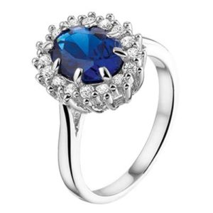 013-26196K Ring Zilver met zirkonia en saffier
